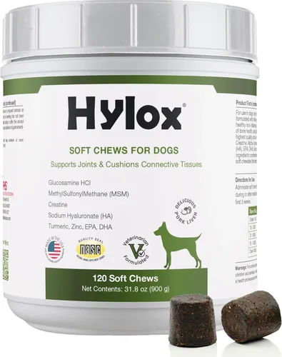 Hylox - Masticables suaves para perros, soporte articular con glucosamina, MSM, creatina, ácido hialurónico, cúrcuma, EPA y DHA, soporta