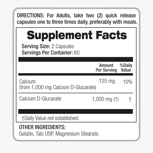 Vista 6 de Laboratorio - d-glucarato de calcio, calcio 1000 mg -120 cápsulas, suplemento de calcio - apoyo para la menopausia - armonía hormonal