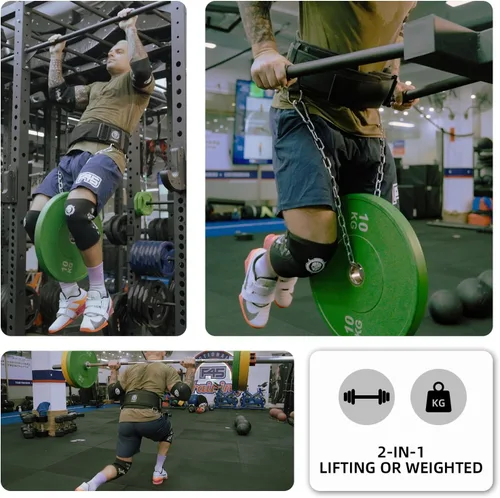 Vista 5 de Cinturón de levantamiento de pesas 2 en 1 y cinturón de inmersión con cadena para entrenamiento de pesas adicional, levantamiento de pesas