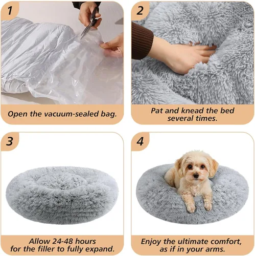 Vista 362 de JOLLYVOGUE Cama Calmante para Perros Pequeños - Cama para Perros Pequeños en Forma de Dona Lavable de 23 Pulgadas para Gatitos y Cachorros, Camas