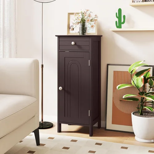 Vista 31 de GLACER Armario de almacenamiento de piso, gabinete de almacenamiento multifuncional para baño con 2 estantes ajustables, ideal para baño, sala