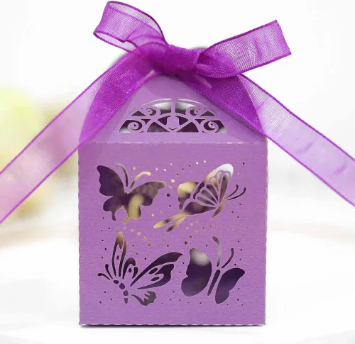 Vista 2 de Paquete de 50 cajas de regalos de mariposa cortadas con láser para bodas, bolsas de dulces, cajas de regalo de chocolate, bomboniere para despedida