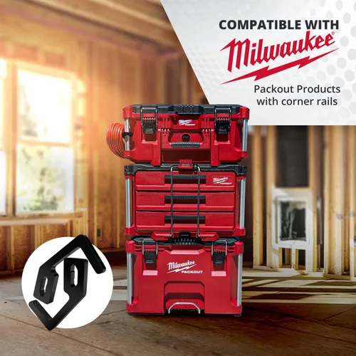 Vista 4 de Soporte para cable de extensión Packout para sistema Alpha Rail Compatible con Milwaukee Packout Tool Box - Se ajusta a organizadores Packout