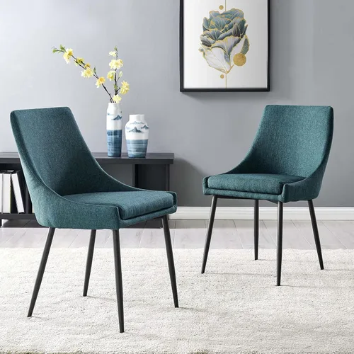 Vista 19 de Modway Viscount - Juego de 2 sillas de comedor tapizadas de tela, color blanco y negro