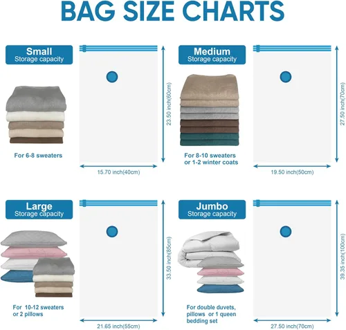 Vista 4 de MattEasy Bolsas de almacenamiento al vacío que ahorran espacio, paquete de 6 bolsas grandes que ahorran espacio con bomba, bolsas selladas al vacío