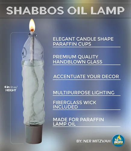 Vista 2 de Ner Mitzvah Portavelas de parafina de vidrio Shabbat con forma de vela retorcida, se adapta a todos los candelabros estándar, uso con todo el aceite