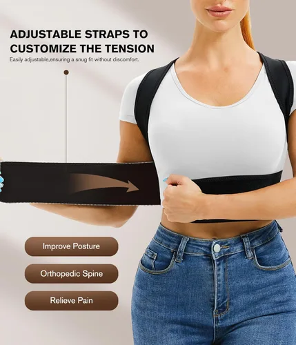 Vista 2 de URSEXYLY Corrector de espalda y postura para mujeres y hombres, enderezador de hombro ligero ajustable soporte completo de espalda, corrector