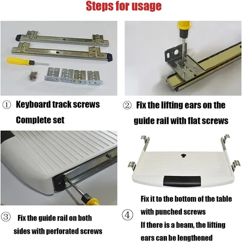 Vista 5 de Y&J Bandeja ergonómica de extensión de escritorio para bricolaje, espacio de almacenamiento para cajones de teclado, ideal para el hogar u oficina