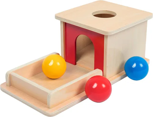 Vista 8 de Adena Montessori Juguete de madera para bebés de 6 a 12 meses, 3 bolas, caja de permanencia de objetos con puerta roja, juguete educativo colorido