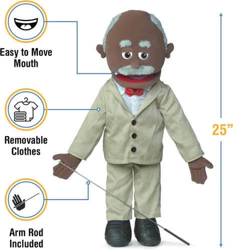 Vista 3 de Marioneta estilo ventrílocuo de 25 pulgadas, abuelo negro, cuerpo completo