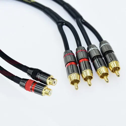 Vista 3 de Arklove Cable Divisor RCA Blindado de 1 pie para Subwoofer Audio Estéreo Video 1 Hembra a 2 Machos Adaptador Conector en Y de Altavoz Dual Cable