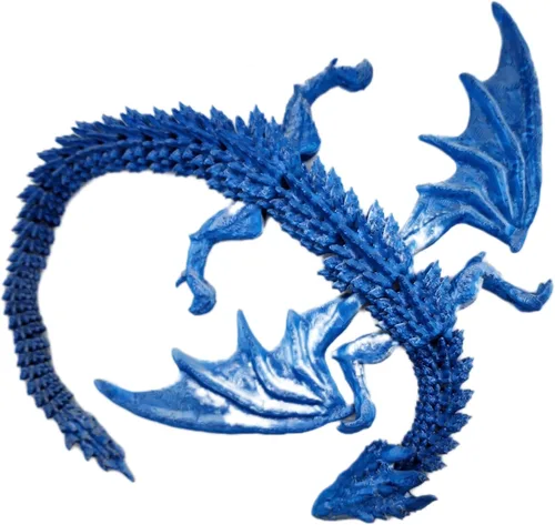 Vista 3 de Dragón volador articulado impreso en 3D (azul/plateado)