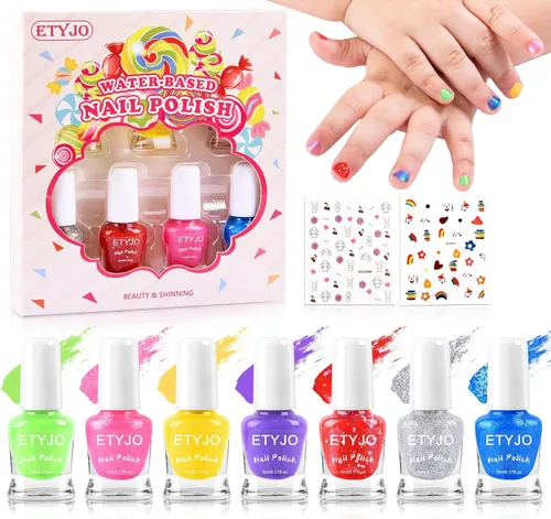 Esmalte de uñas para niños - 100% no tóxico, fácil de quitar, esmalte de uñas a base de agua de secado rápido para niños pequeños, 7 colores de