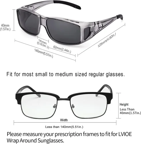 Vista 5 de LVIOE Gafas de sol envolventes con gafas de sol polarizadas para hombres y mujeres ajuste sobre gafas graduadas con protección UV