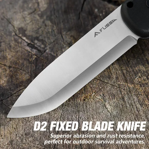 Vista 3 de FLISSA Cuchillo de hoja fija de 9 pulgadas, cuchillo de caza de acero D2 para campamento, al aire libre, bushcraft y supervivencia, mango G10, funda