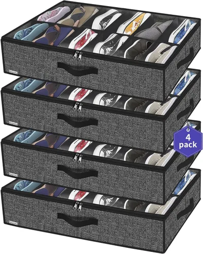 Vista 10 de Onlyeasy 2 Pack Bolsa Organizadora de Almacenamiento para Zapatos Debajo de la Cama (14+4 Pares), Contenedor Plegable para Botas con Asas, Solución