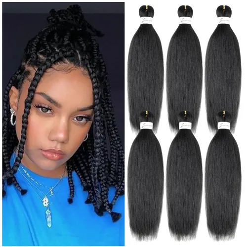 Cabello trenzado preestirado de 14 pulgadas, color negro natural, ajuste de agua caliente, extensiones de cabello sintético con textura Yaki suave