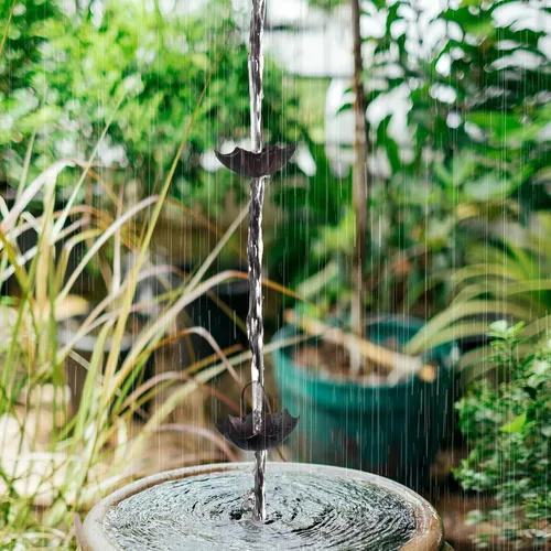 Vista 7 de Invech Cadenas de lluvia ajustables para canalones, cadenas de lluvia exteriores de 12.5 pies con 12 tazas, cadena de captura de lluvia