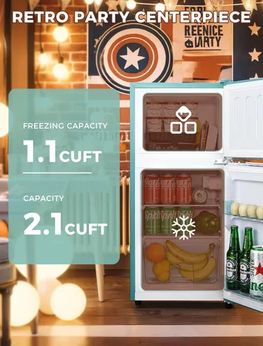 Vista 4 de Refrigerador de 3.2 pies cúbicos con congelador con 2 puertas, refrigerador con 7 niveles de temperatura, luz LED, estantes ajustables