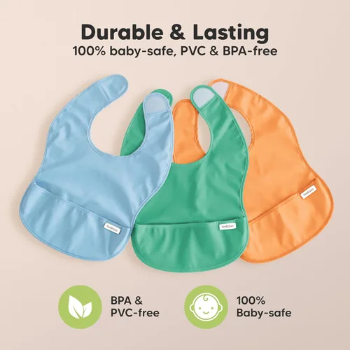 Vista 9 de KeaBabies Paquete de 3 baberos impermeables para comer – Baberos ligeros de alimentación para niños pequeños con gran receptor de alimentos, a