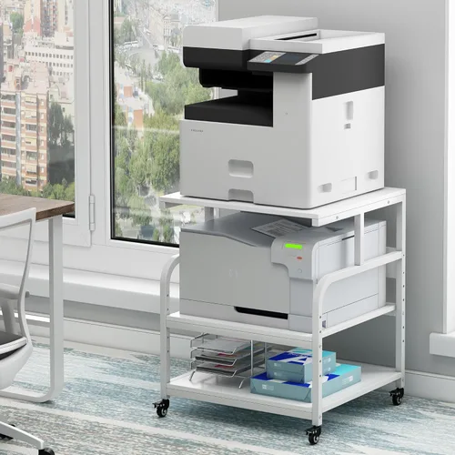Vista 13 de Fannova Soporte para impresora, 23.6 x 18.9 x 30 pulgadas, mesa de impresora grande con estante de almacenamiento ajustable, carrito de impresora