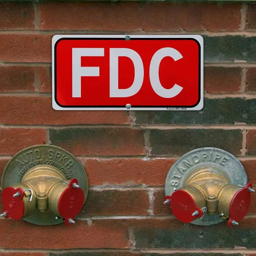 Vista 5 de Letrero FDC, letrero de conexión del departamento de bomberos, 12 x 6 pulgadas, aluminio libre de óxido 040, reflectante, con protección UV