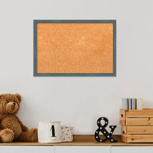Vista 5 de Amanti Art Natural Cork Board for Wall, 13x19 Vision Board with Blue Wood Frame, Small Corkboard Office Decor for Home Organization, Country Rustic