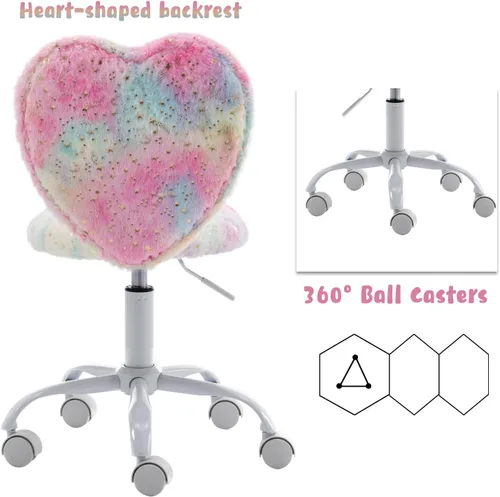 Vista 29 de chairus Silla de escritorio para niños, silla de estudio de piel sintética para adolescentes, silla de tocador ajustable en forma de corazón