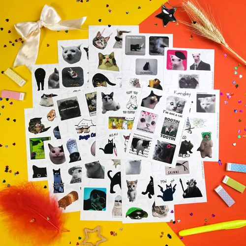 Vista 5 de BulbaCraft 100 calcomanías de meme de gato, divertidas calcomanías de gato, regalos para mujeres y hombres