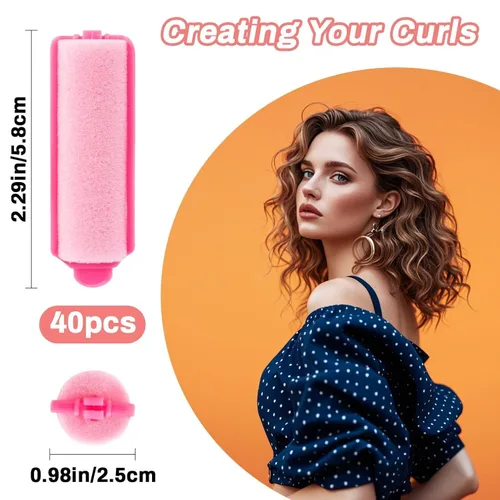 Vista 2 de MAQIHAN 40 rodillos de espuma para el cabello - rodillos de esponja de 0.98 pulgadas para rizadores de cabello sin calor para cabello corto/largo