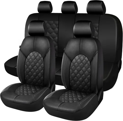 Vista 9 de CAROMOP Fundas de Asiento de Automóvil de Cuero PU de Lujo Juego Completo - Protectores de Asiento Impermeables con Fundas de Asiento de Banco