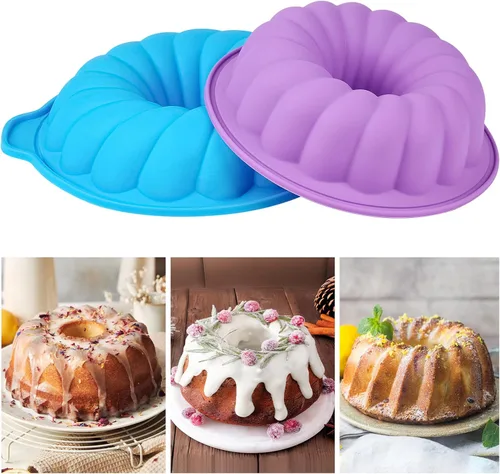 Pack de 2 moldes de silicona para pastel, moldes antiadherentes de 20 y 25 cm para pastel de bundt, moldes para hornear gelatina, gelatina, brownie,