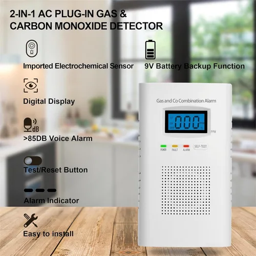 Vista 3 de Detectores combinados de gas y monóxido de carbono enchufables - Detectores de gas natural y alarma de monóxido de carbono para el hogar, detector