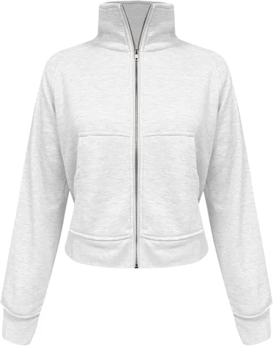 Vista 4 de Sudadera corta con capucha y cremallera para mujer, casual, cuello alto, holgada, con cremallera de un cuarto, manga larga, sudadera deportiva