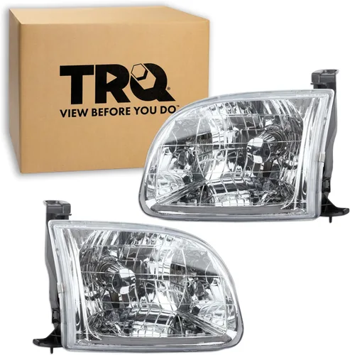 Vista 400 de TRQ Juego de Conjunto de Ensamble de Faros de 2 Piezas de Desempeño Halógeno con Marco Cromado Conductor y Lado del Pasajero Compatible con Mercedes