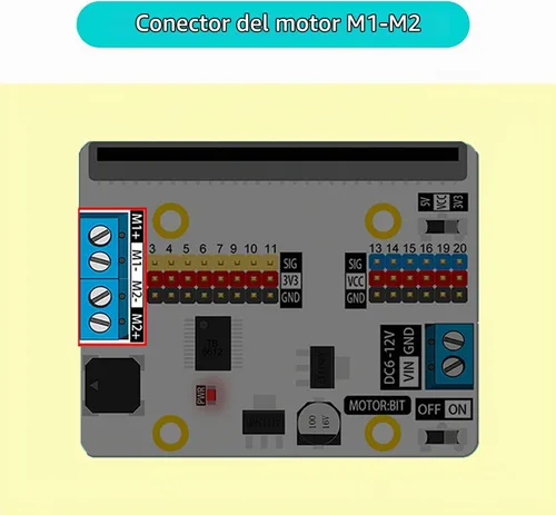 Vista 6 de EF ELECFREAKS Microbit Motor:bit 3v/5v Placa de expansión Mini Micro:bit Breakout Board Soporte 2 DC Motor Extend 14-Channel IO Puertos IO Zumbador