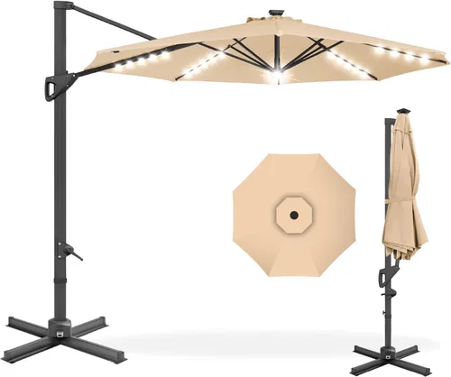 Vista 17 de Best Choice Products 10ft Solar LED Cantilever Patio Umbrella, 360-Degree Rotation Hanging Offset Market Outdoor Sun Shade for Backyard, Deck
