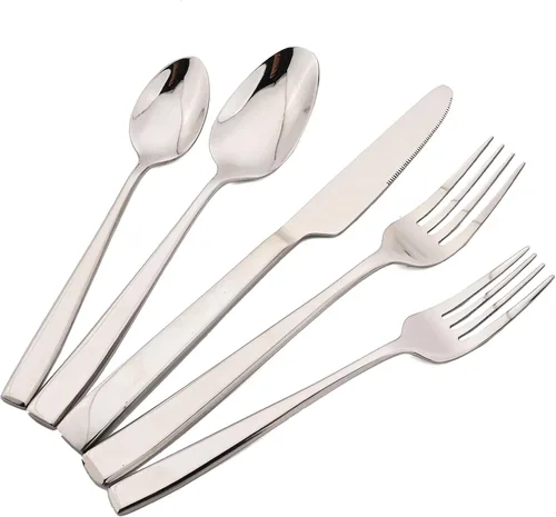 Vista 10 de JASHII Juego de cubiertos de acero inoxidable plateado de 20 piezas, utensilios duraderos y resistentes, incluye tenedores y cucharas de postre, Mate