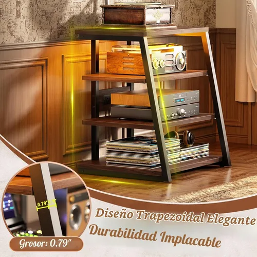 Vista 8 de Armocity Soporte multimedia AV de 4 niveles con tiras de alimentación, soporte estéreo con luces LED, torre de audio en rack con estantes