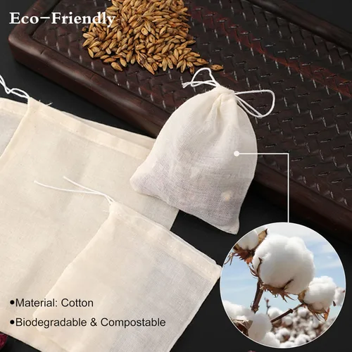 Vista 5 de Numola 50 bolsas de té de algodón sin blanquear, bolsas de té reutilizables con cordón para cocinar sopa, bolsa infusora de té orgánico natural