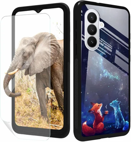 Vista 77 de for Samsung Galaxy A17 5G Phone Case 6.7" with Screen Protector Slim Tempered Glass Back Cover A Purple Cat Design Shockproof Protective Case for