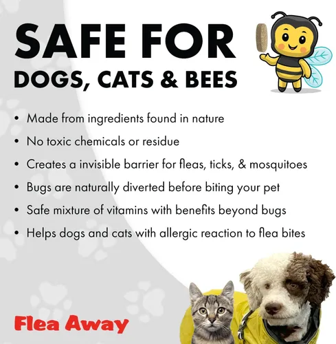 Vista 2 de Flea Away Suplemento natural para la prevención de pulgas, garrapatas y mosquitos para perros y gatos, 100 tabletas masticables, paquete de 3