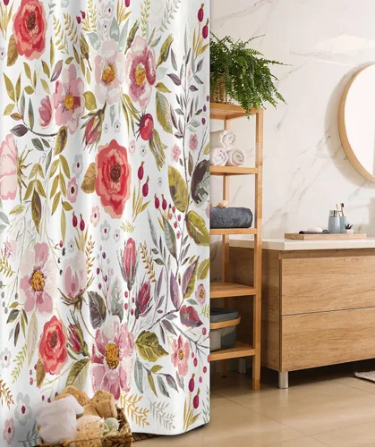 Vista 63 de Ambesonne Cortina de ducha abstracta, acuarela horizontal ovalada en forma de hojas, tonos pastel suaves, obras de arte clásicas, juego