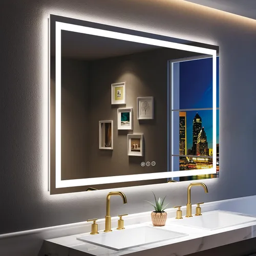 Vista 7 de Espejo de baño LED de 20 x 30 pulgadas con luces delanteras y retroiluminadas, espejo de tocador iluminado para pared de baño con 3