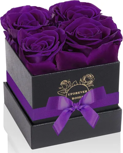Vista 12 de UFOREVER ROSES Rosas preservadas en caja, 4 piezas, flores preservadas, regalo de rosas para ella, color negro