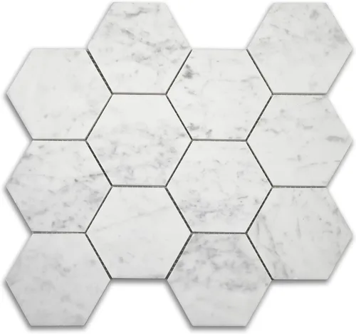 Vista 9 de Azulejo de mosaico de mármol de Carrara blanco, azulejo de mármol de 1 x 3 pulgadas, pulido para salpicaduras de cocina, baño, pared y piso, 5