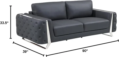 Vista 123 de Blackjack Furniture Reggio Collection - Sofás de cuero italiano de grano completo para sala de estar con marco de madera brasileña y acero Blanco