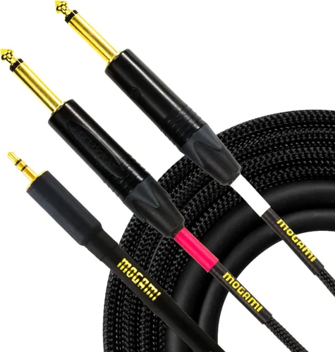 Vista 3 de Mogami GOLD 3.5-2TS-03 Cable adaptador de audio estéreo, TRS de 0.138 in a conectores macho TS dobles de 1/4 pulgadas, contacto dorado, recto a