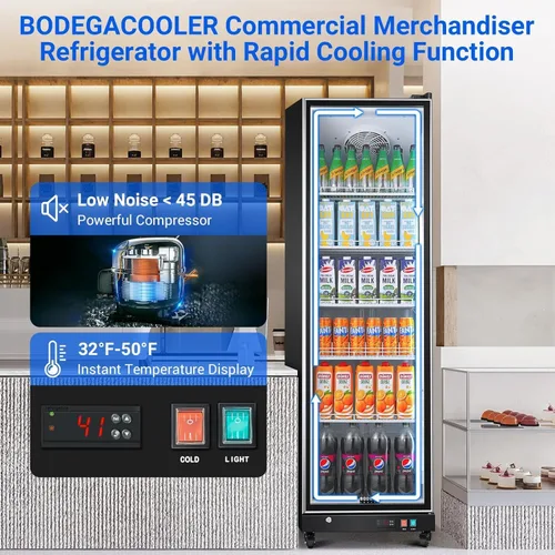 Vista 9 de Refrigerador comercial BODEGACOOLER para bebidas con puerta de vidrio, refrigerador comercial para bebidas de 12.5 pies cúbicos, refrigerador