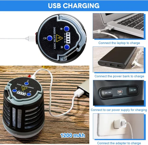 Vista 4 de Paquete de 2 unidades 3 en 1 Extractor de insectos con USB recargable, asesino de mosquitos, repelente portátil resistente al agua, para interiores